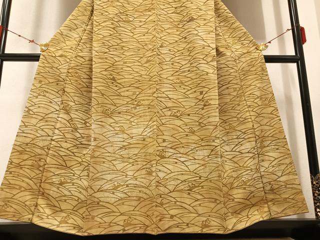 平和屋着物●訪問着　紬地　型染め　立波文　正絹　逸品　未使用　AABB4397ph