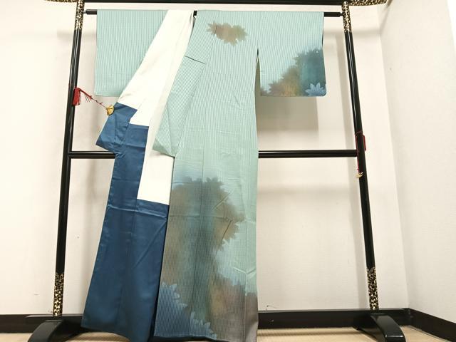 平和屋着物●訪問着　作家物　九洋　草木シルエット　正絹　逸品　未使用　AABB4398ph