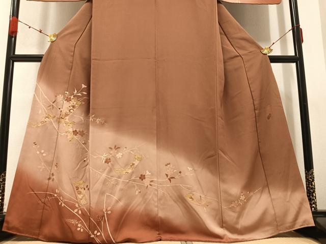 平和屋着物●訪問着　駒刺繍　短冊枝花文　暈し染め　金彩　正絹　逸品　AABB4400ph
