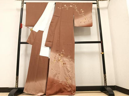 平和屋着物●訪問着　駒刺繍　短冊枝花文　暈し染め　金彩　正絹　逸品　AABB4400ph