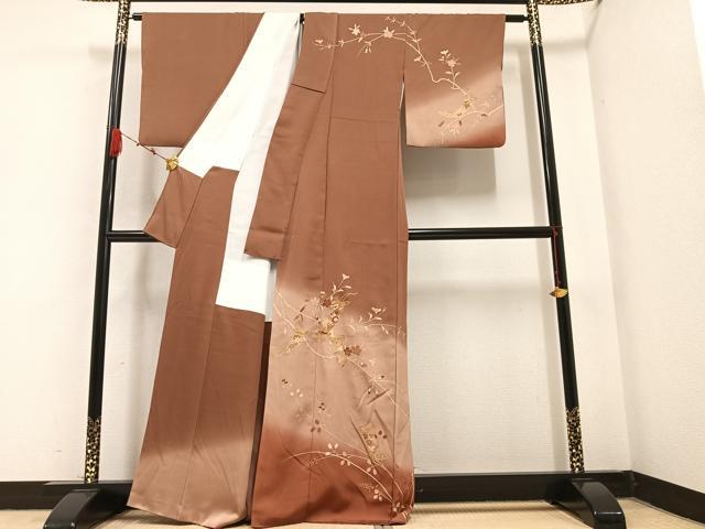 平和屋着物●訪問着　駒刺繍　短冊枝花文　暈し染め　金彩　正絹　逸品　AABB4400ph