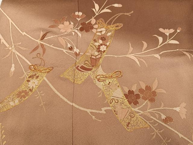 平和屋着物●訪問着　駒刺繍　短冊枝花文　暈し染め　金彩　正絹　逸品　AABB4400ph