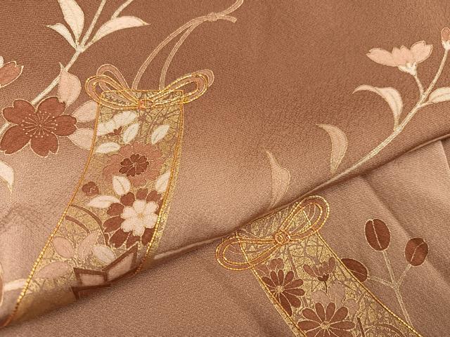平和屋着物●訪問着　駒刺繍　短冊枝花文　暈し染め　金彩　正絹　逸品　AABB4400ph