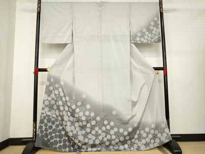 平和屋着物●本塩沢 訪問着 やまだ織 雪輪文 暈し染め 正絹 逸品 AABB4426ck