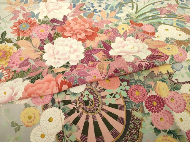 平和屋着物●豪華振袖　友禅　作家物　花車文　正絹　逸品　AABB4435ck