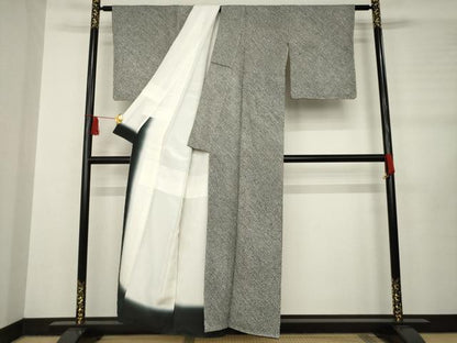 平和屋着物●大変加工の良い総絞り小紋　黒地　正絹　逸品　AABH7029ck