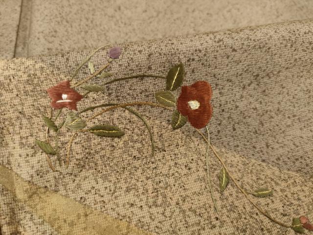 平和屋着物●本場染大島紬 訪問着 刺繍 草花文 金彩 正絹 逸品 AABB4480ck