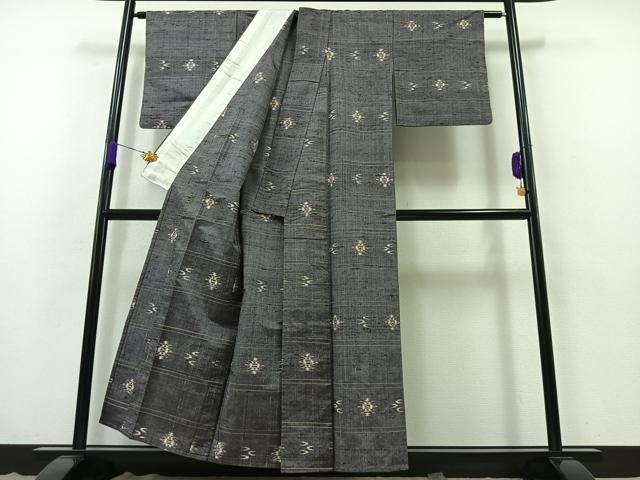 平和屋着物▽上質な紬 単衣 琉球絣文様 正絹 逸品 AABB4481jh