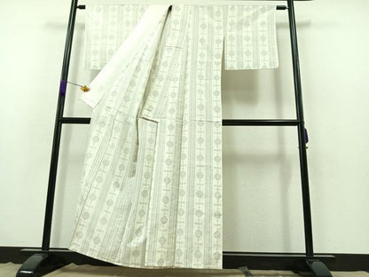 平和屋着物▽本場大島紬　白大島　単衣　花間道　正絹　逸品　AABB4482jh