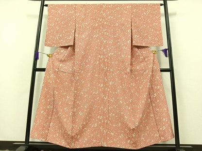 平和屋着物▽上質な小紋　単衣　更紗花文　正絹　逸品　AABB4483jh