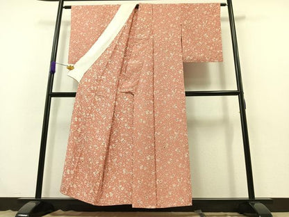 平和屋着物▽上質な小紋　単衣　更紗花文　正絹　逸品　AABB4483jh