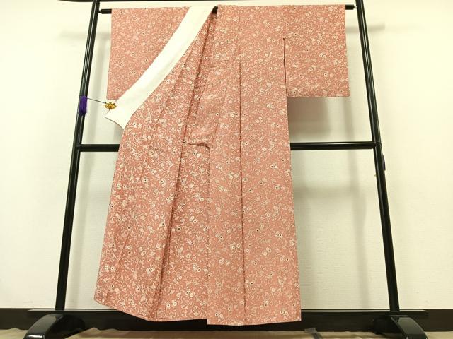 平和屋着物▽上質な小紋　単衣　更紗花文　正絹　逸品　AABB4483jh
