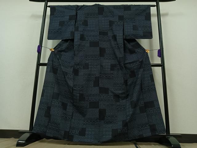 平和屋着物▽結城紬 単衣 吉祥花文 正絹 逸品 AABB4484jh