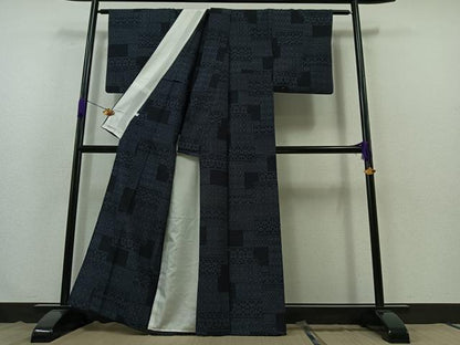 平和屋着物▽結城紬 単衣 吉祥花文 正絹 逸品 AABB4484jh