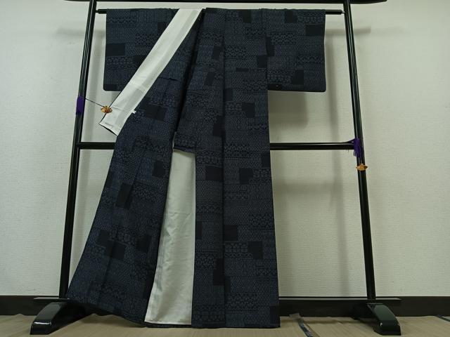 平和屋着物▽結城紬 単衣 吉祥花文 正絹 逸品 AABB4484jh