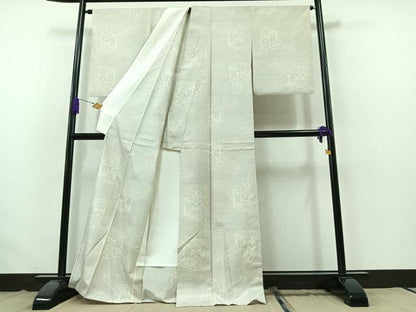 平和屋着物▽本場大島紬 白大島 単衣 150亀甲 御所車文 正絹 逸品 AABB4485jh