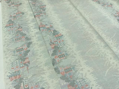 平和屋着物▽大島紬 単衣 風景文 反端付き 正絹 逸品 AABB4486jh