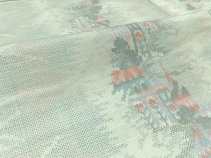 平和屋着物▽大島紬 単衣 風景文 反端付き 正絹 逸品 AABB4486jh