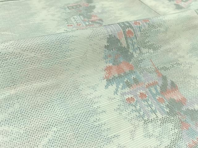 平和屋着物▽大島紬 単衣 風景文 反端付き 正絹 逸品 AABB4486jh