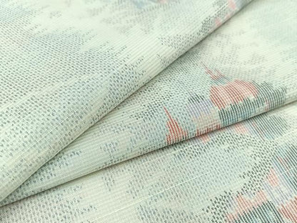 平和屋着物▽大島紬 単衣 風景文 反端付き 正絹 逸品 AABB4486jh