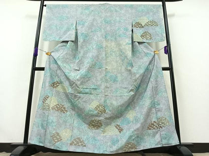 平和屋着物▽訪問着 本場染大島紬 単衣 手描き 風景松竹梅文 正絹 逸品 AABB4487jh