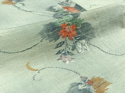 平和屋着物▽上質な紬 単衣 草花文 正絹 逸品 AABB4489jh