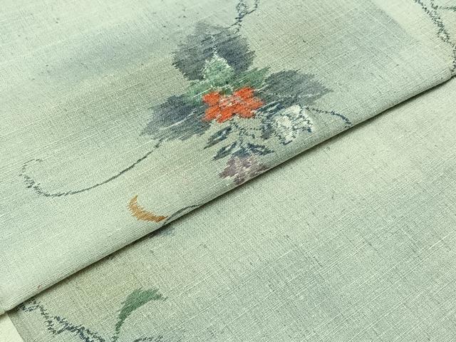 平和屋着物▽上質な紬 単衣 草花文 正絹 逸品 AABB4489jh