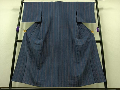 平和屋着物▽上質な小紋　単衣　縞　正絹　逸品　AABB4490jh