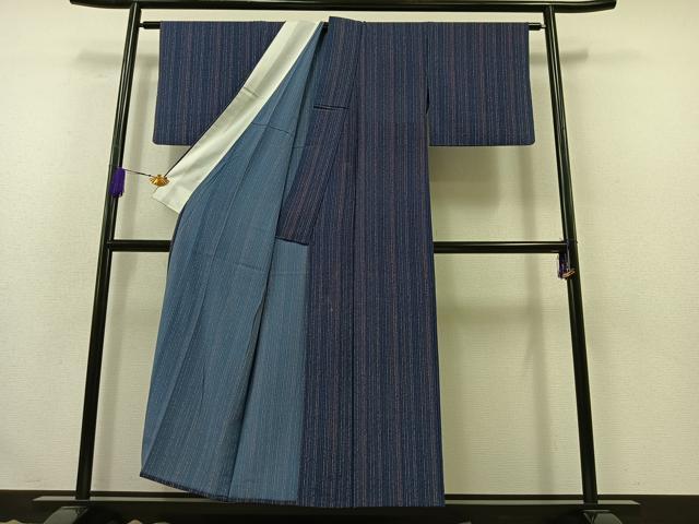 平和屋着物▽上質な小紋　単衣　縞　正絹　逸品　AABB4490jh
