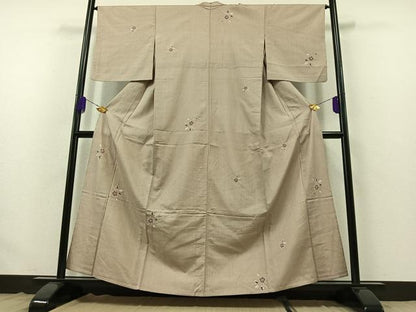平和屋着物▽上質な紬　単衣　絞り　枝花文　正絹　逸品　AABB4493jh