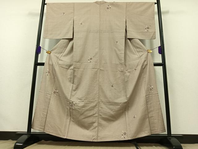 平和屋着物▽上質な紬　単衣　絞り　枝花文　正絹　逸品　AABB4493jh