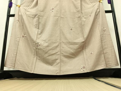平和屋着物▽上質な紬　単衣　絞り　枝花文　正絹　逸品　AABB4493jh