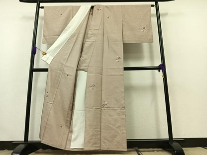 平和屋着物▽上質な紬　単衣　絞り　枝花文　正絹　逸品　AABB4493jh