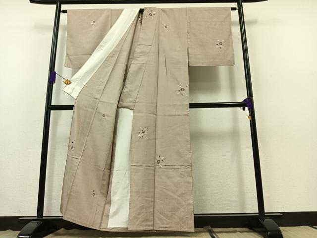 平和屋着物▽上質な紬　単衣　絞り　枝花文　正絹　逸品　AABB4493jh