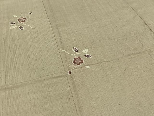 平和屋着物▽上質な紬　単衣　絞り　枝花文　正絹　逸品　AABB4493jh