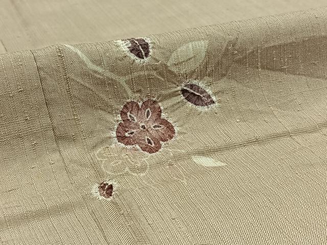 平和屋着物▽上質な紬　単衣　絞り　枝花文　正絹　逸品　AABB4493jh
