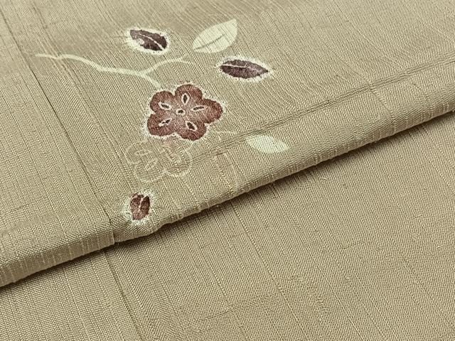 平和屋着物▽上質な紬　単衣　絞り　枝花文　正絹　逸品　AABB4493jh