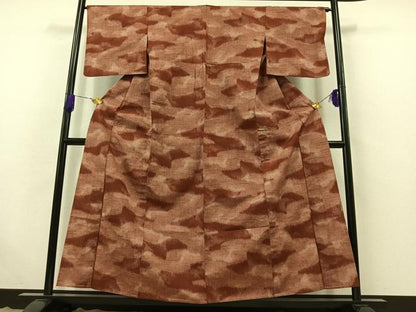 平和屋着物▽上質な紬　単衣　霞文　正絹　逸品　AABB4495jh