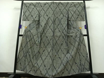 平和屋着物▽上質な紬 単衣 吉祥花文 正絹 逸品 AABB4497jh