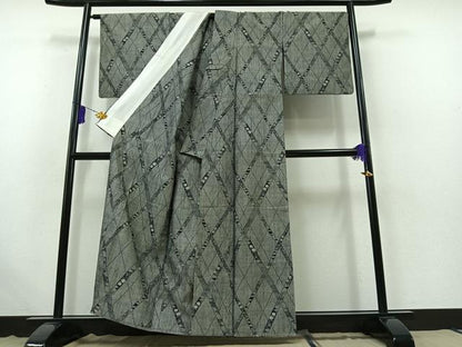 平和屋着物▽上質な紬 単衣 吉祥花文 正絹 逸品 AABB4497jh