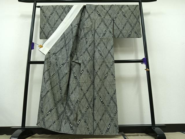 平和屋着物▽上質な紬 単衣 吉祥花文 正絹 逸品 AABB4497jh
