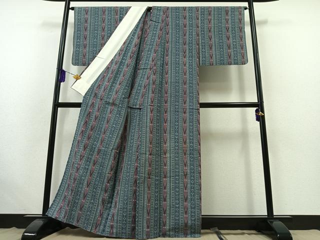 平和屋着物▽上質な紬 単衣 間道 正絹 逸品 AABB4498jh