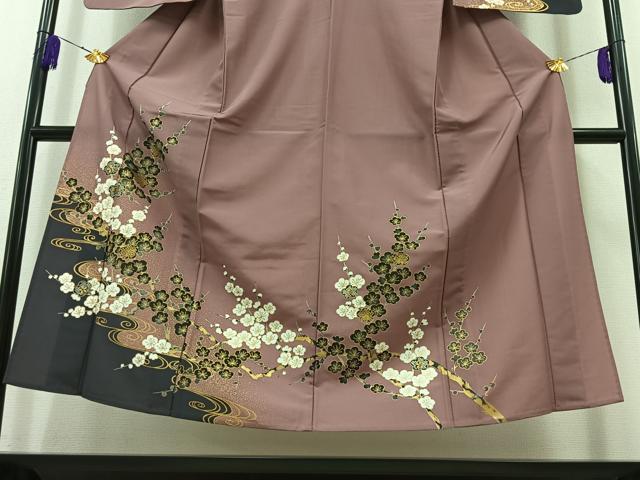 平和屋着物▽訪問着 単衣 流水枝梅文 金彩 洗える着物 AABB4499jh