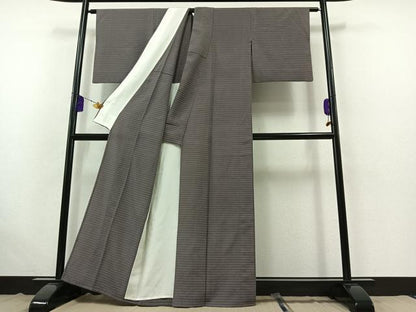 平和屋着物▽お召 単衣 横段文 正絹 逸品 AABB4500jh