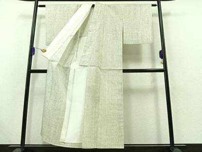 平和屋着物▽上質な紬 単衣 縞 正絹 逸品 AABB4504jh
