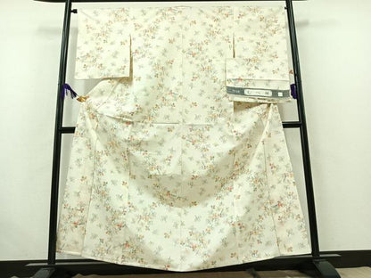 平和屋着物▽上質な紬 単衣 むべ絣 反端付き 正絹 逸品 AABB4506jh