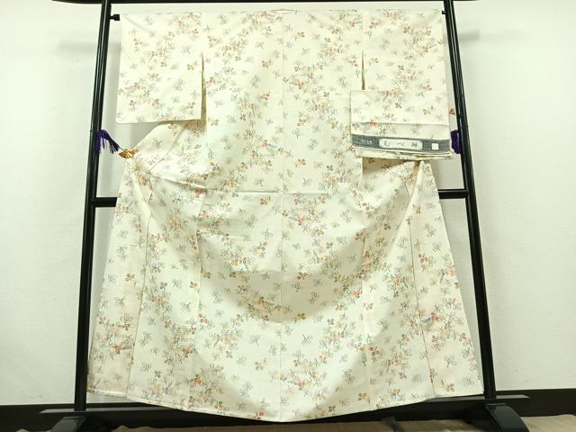 平和屋着物▽上質な紬 単衣 むべ絣 反端付き 正絹 逸品 AABB4506jh