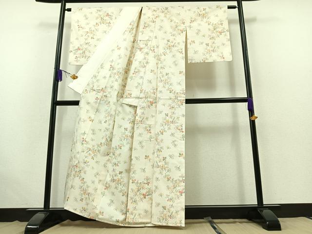平和屋着物▽上質な紬 単衣 むべ絣 反端付き 正絹 逸品 AABB4506jh