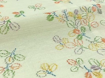 平和屋着物▽上質な紬 単衣 むべ絣 反端付き 正絹 逸品 AABB4506jh