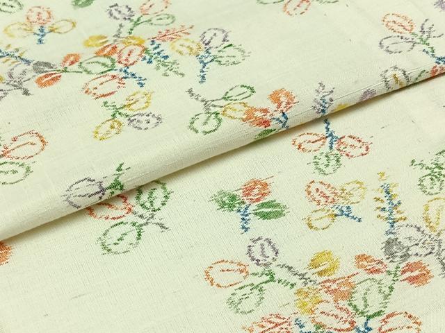 平和屋着物▽上質な紬 単衣 むべ絣 反端付き 正絹 逸品 AABB4506jh